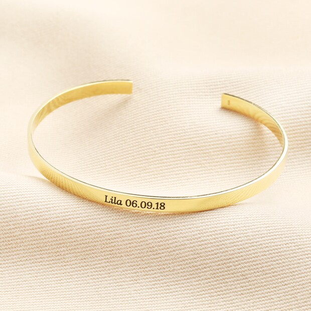 Personalised Sterling Silver Flat Open Torque Bangle in Gold Personalised Sterling Silver Flat Open Torque Bangle in Gold