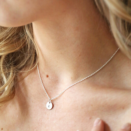 Personalised Sterling Silver Initial Disc Charm Necklace in silver
