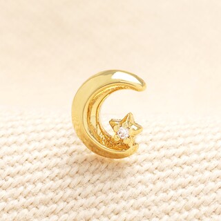 Stainless Steel Crystal Star and Moon Piercing Earring 