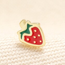 Sterling Silver Enamel Strawberry Piercing Earring in Gold