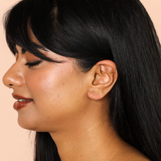 Sterling Silver Crystal Crescent Moon Piercing Earring in Gold