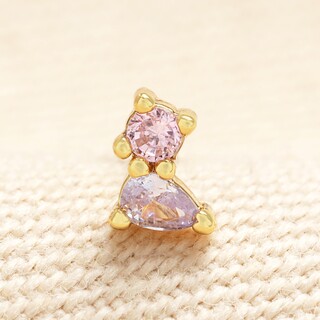 Sterling Silver Double Lilac Crystal Piercing Earring in Gold