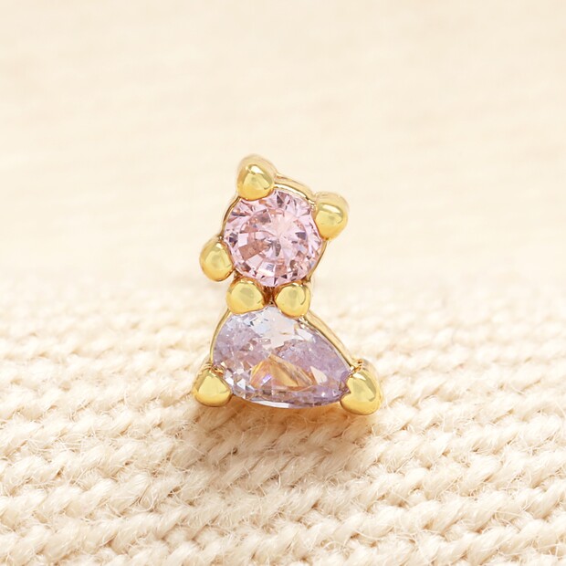 Sterling Silver Double Lilac Crystal Piercing Earring in Gold Sterling Silver Double Lilac Crystal Piercing Earring in Gold