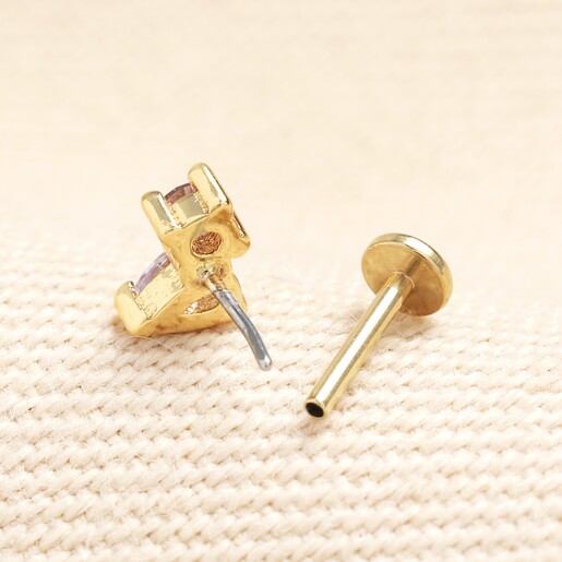 Back of Sterling Silver Lilac Crystal Piercing Earring in Gold