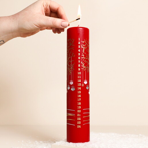 Ivyline Advent Tree Pillar Candle in Red