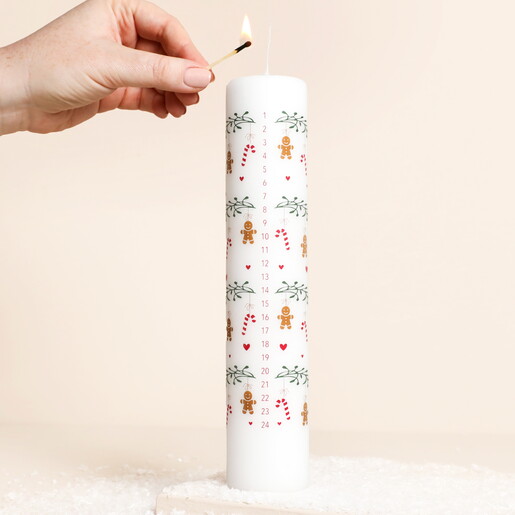 Ivyline Candy Cane Gingerbread Pillar Advent Candle