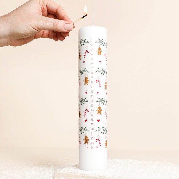 Ivyline White Candy Cane Gingerbread Advent Candle