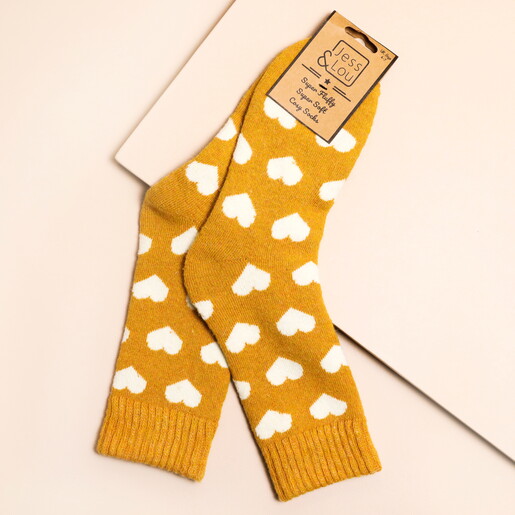 Jess & Lou Gold Heart Ribbed Socks
