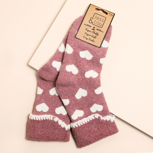 Jess & Lou Pink Heart Cuff Cosy Socks