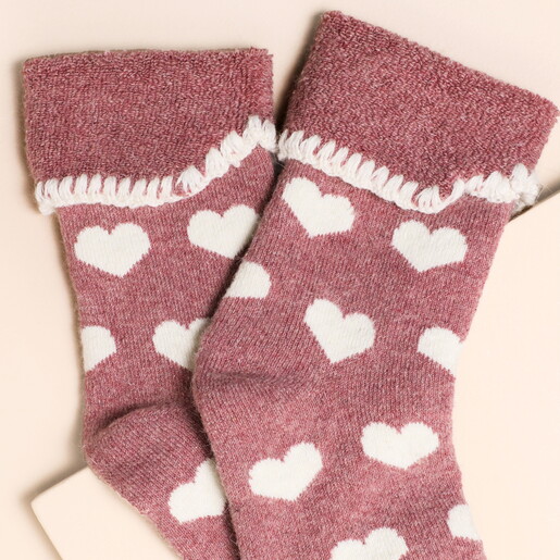Jess & Lou Pink Heart Cuff Cosy Socks