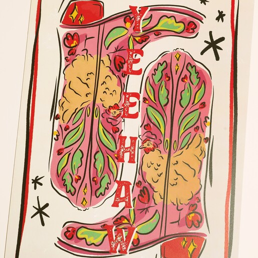 Close Up of Jenna Crush Yeehaw Chicken Cowboy Boots A3 Print