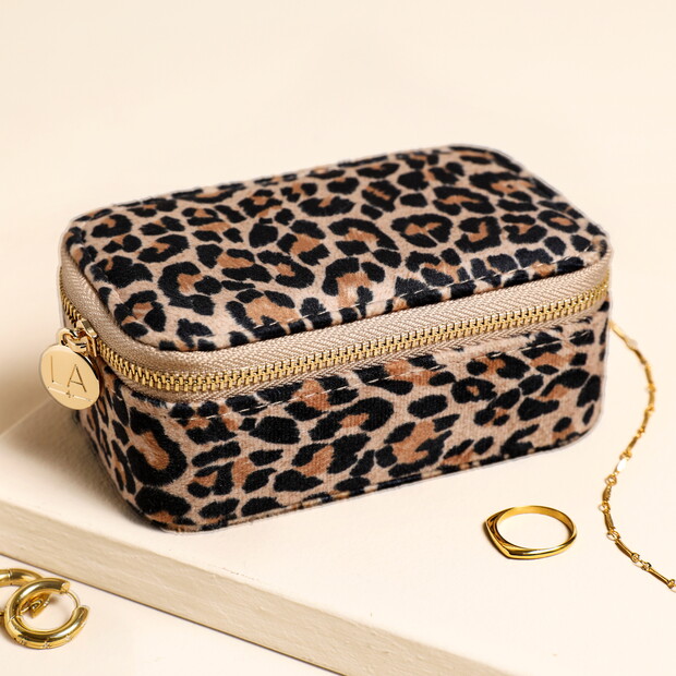 Leopard Print Velvet Rectangular Jewellery Case in Brown Leopard Print Velvet Rectangular Jewellery Case in Brown