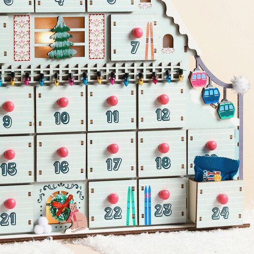 Close Up of Personalised Fill Your Own Ski Chalet Advent Calendar
