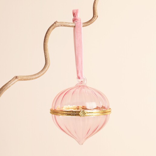 Pink Glass Gold Secret Opening Bauble Pink Glass Gold Secret Opening Bauble