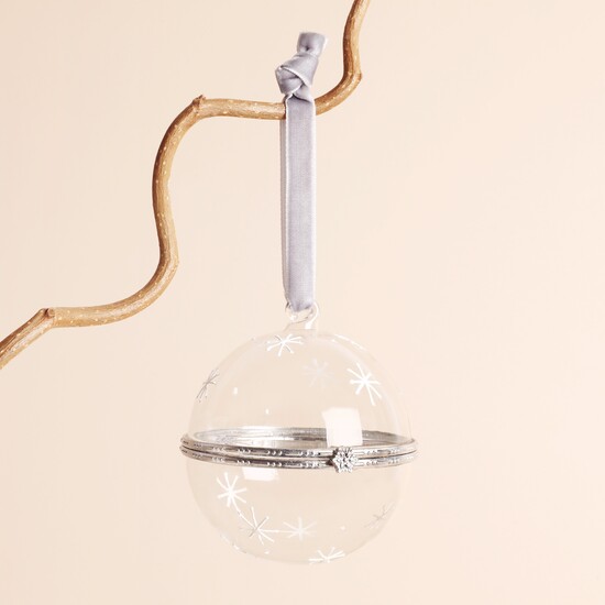 Snowflake Glass Silver Secret Opening Bauble