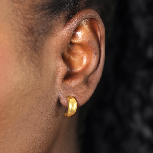 Sterling Silver Half Moon Drop Earrings in Gold on Model