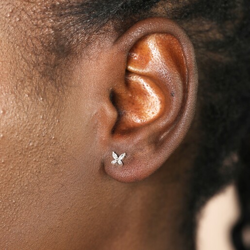 Sterling Silver Crystal Butterfly Stud Earrings on Model