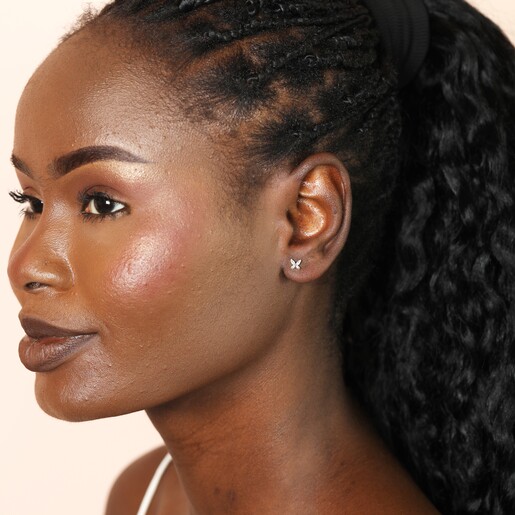 Model Wearing Sterling Silver Crystal Butterfly Stud Earrings