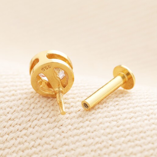 Sterling Silver Flush Set Crystal Piercing Earring in Gold