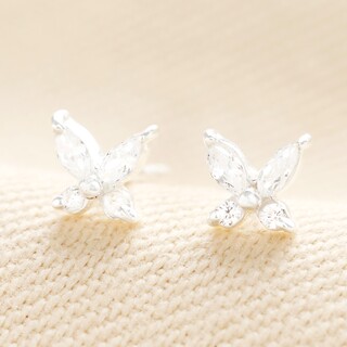 Sterling Silver Crystal Butterfly Stud Earrings
