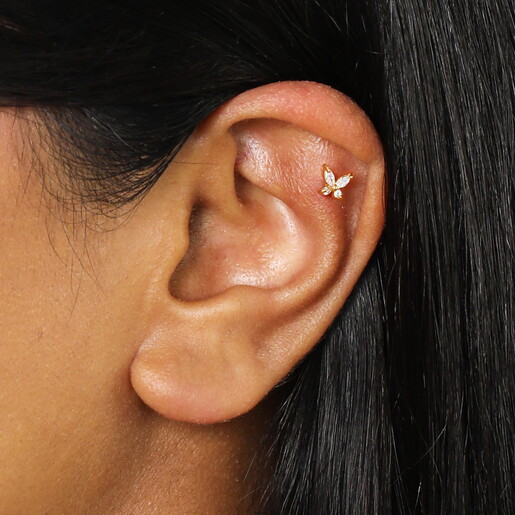 Sterling Silver Crystal Butterfly Piercing Earring in Gold