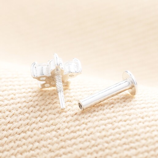 Sterling Silver Crystal Flower Piercing Earring