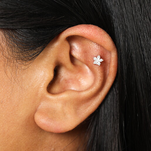 Sterling Silver Crystal Flower Piercing Earring