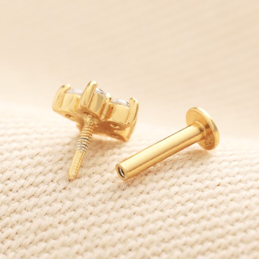 Sterling Silver Crystal Flower Piercing Earring in Gold