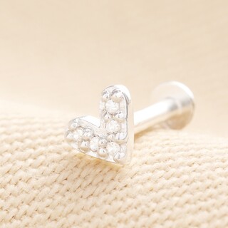 Sterling Silver Crystal Heart Piercing Earring