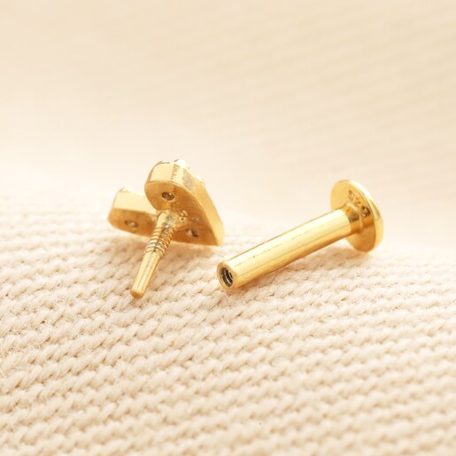Sterling Silver Crystal Heart Piercing Earring in Gold Sterling Silver Crystal Heart Piercing Earring in Gold