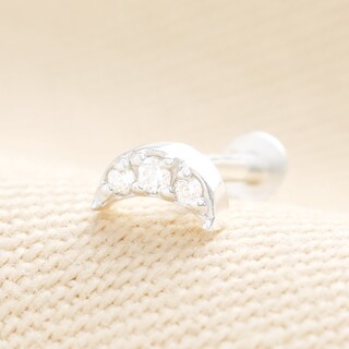 Sterling Silver Crystal Moon Piercing Earring