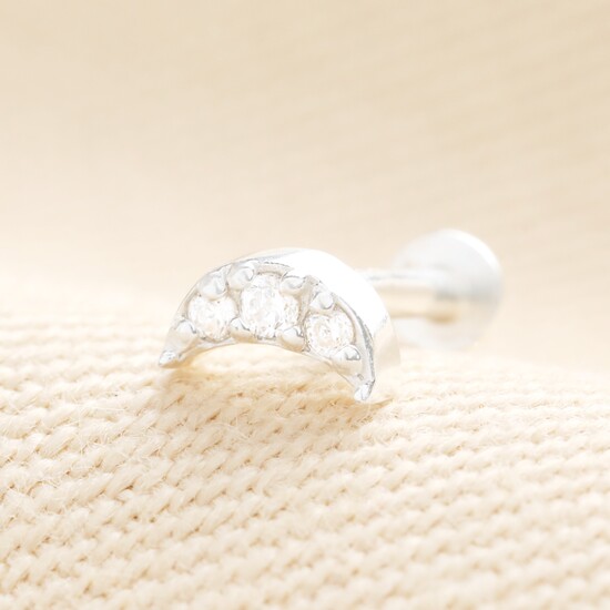 Sterling Silver Crystal Moon Piercing Earring