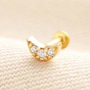 Sterling Silver Crystal Moon Piercing Earring in Gold