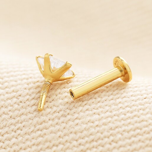 Sterling Silver Crystal Star Piercing Earring in Gold Sterling Silver Crystal Star Piercing Earring in Gold