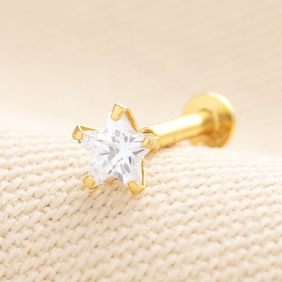 Sterling Silver Crystal Star Piercing Earring in Gold
