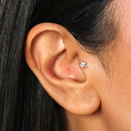 Sterling Silver Crystal Star Piercing Earring in Gold