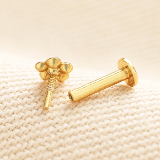 Sterling Silver Crystal Tiny Flower Piercing Earring in Gold