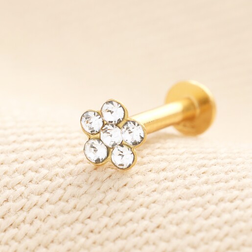 Sterling Silver Crystal Tiny Flower Piercing Earring in Gold