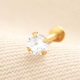 Sterling Silver Diamante Crystal Piercing Earring In Gold