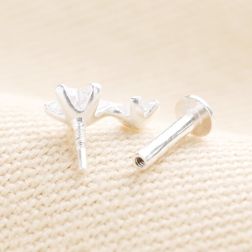 Sterling Silver Crystal Double Star Piercing Earring
