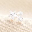 Sterling Silver Crystal Double Star Piercing Earring