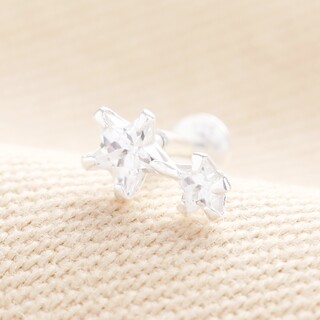 Sterling Silver Crystal Double Star Piercing Earring