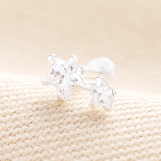 Sterling Silver Double Crystal Star Piercing Earring