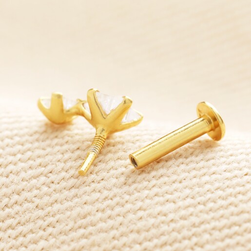 Sterling Silver Crystal Double Star Piercing Earring In Gold Sterling Silver Crystal Double Star Piercing Earring In Gold