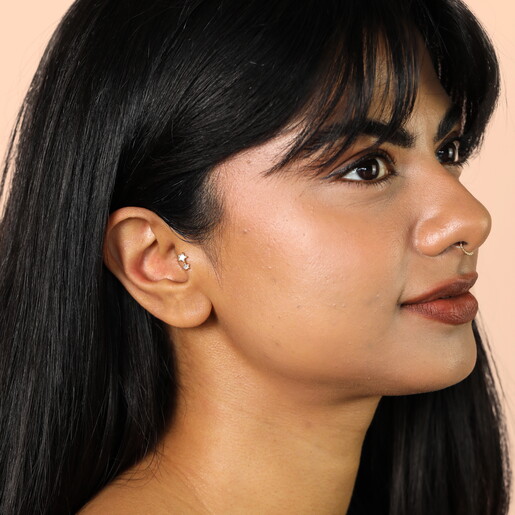 Sterling Silver Crystal Double Star Piercing Earring In Gold
