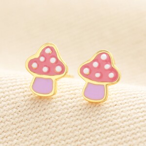 Sterling Silver Enamel Pink Mushroom Stud Earrings