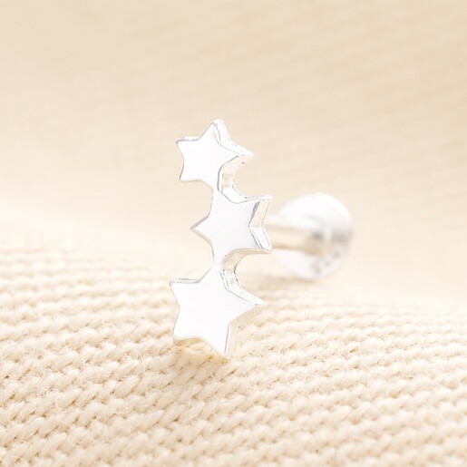 Sterling Silver Triple Star Piercing Earring