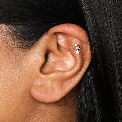 Sterling Silver Triple Star Piercing Earring