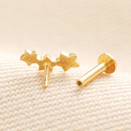 Sterling Silver Triple Star Piercing Earring in Gold
