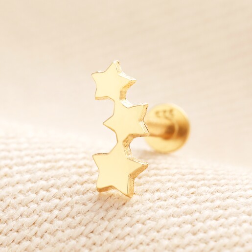 Sterling Silver Triple Star Piercing Earring in Gold